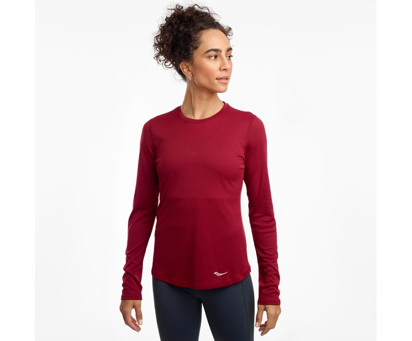 Camisas Saucony Stopwatch Long Sleeve Mujer Vino | México 297AHKP